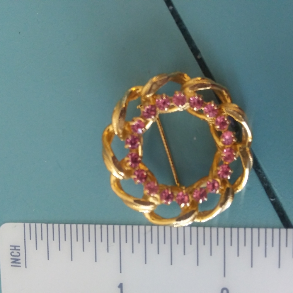 Gold Pin with Pink Stones
